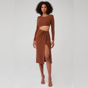 ASTR Women's Westwood Long Sleeve Cutout Dress in Amber Brown Size Small